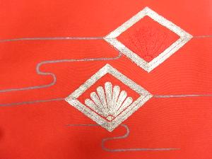 アンティーク　塩瀬菱に花模様刺繍名古屋帯